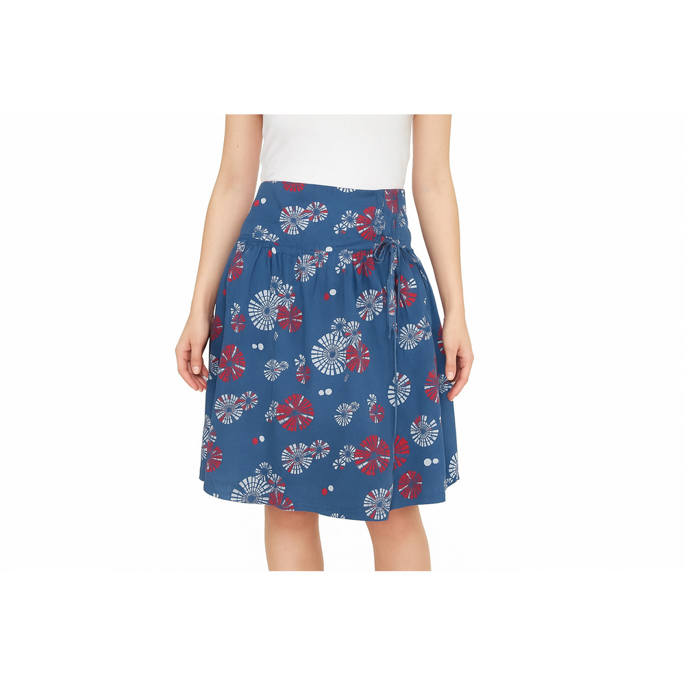 Ben Sherman Blue Skirt Red White Geometric Circle Smocked Cotton Side Tie M